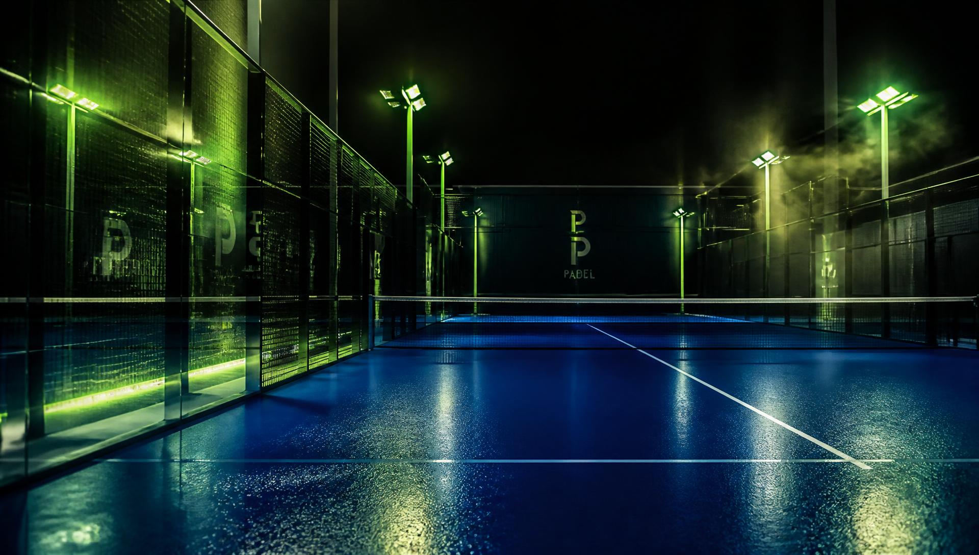 Padel Courtyard court at night under lime floodlights